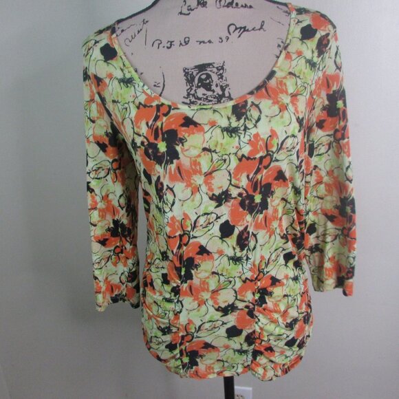 Ellen Tracy Blouse M Floral 3/4 Sleeve - Picture 5 of 11